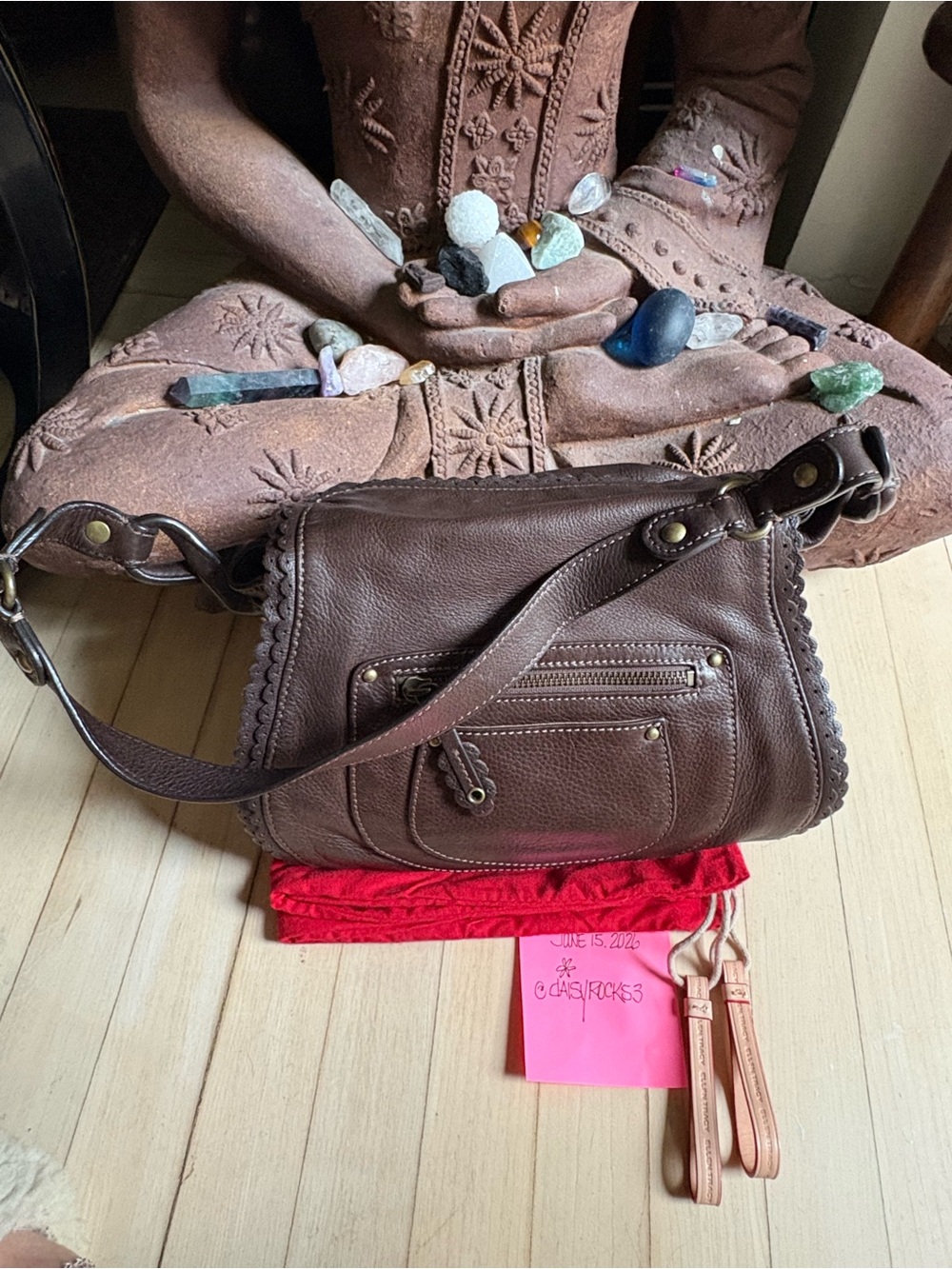 Ellen Tracey Brown Leather shoulder Bag Bohemian Hippie - Picture 2 of 7